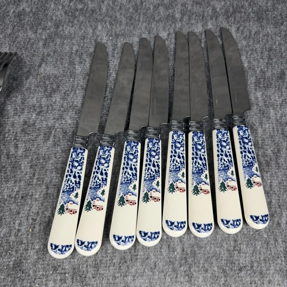 Christmas Snow Flatware Set 40 Piece Service For 8 Ceramic Stainless Handles